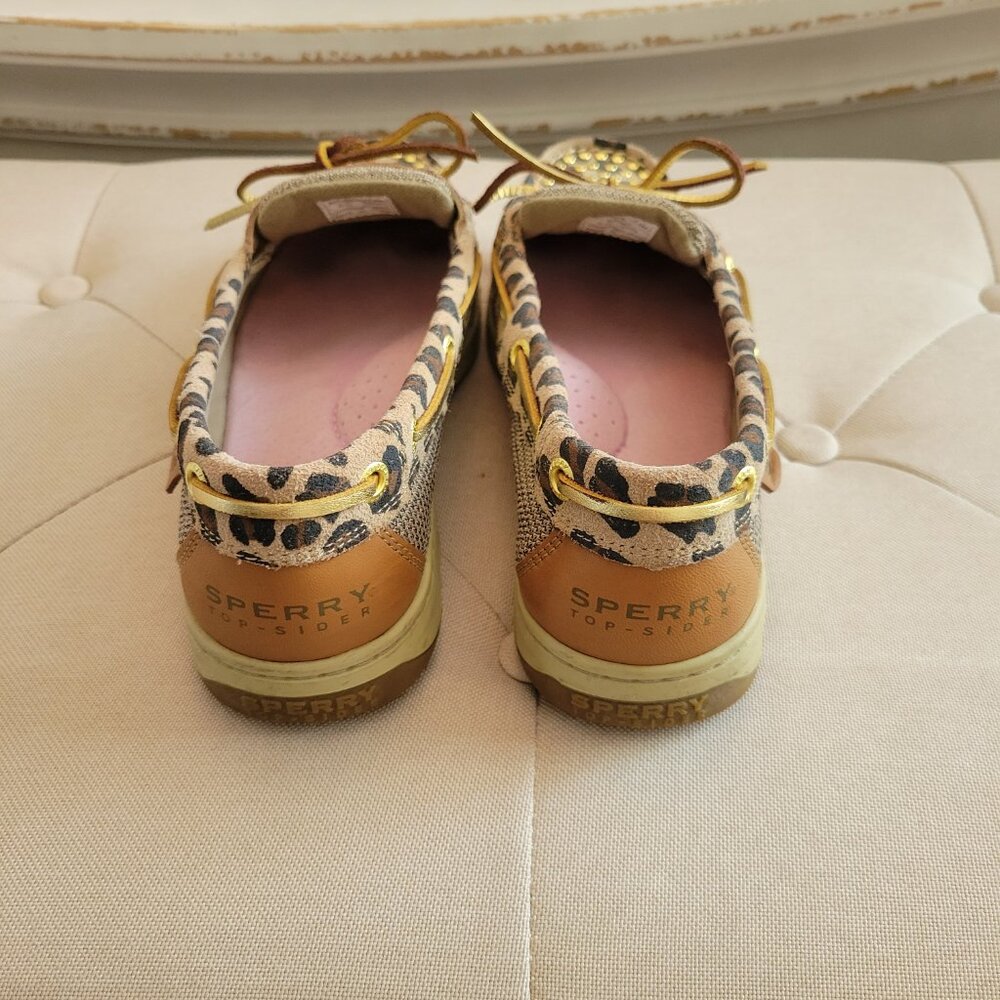 Sperry Loafers Women's 6 Brown Cheetah Animal Print Boat Deck Lace Up Shoes - Picture 2 of 5